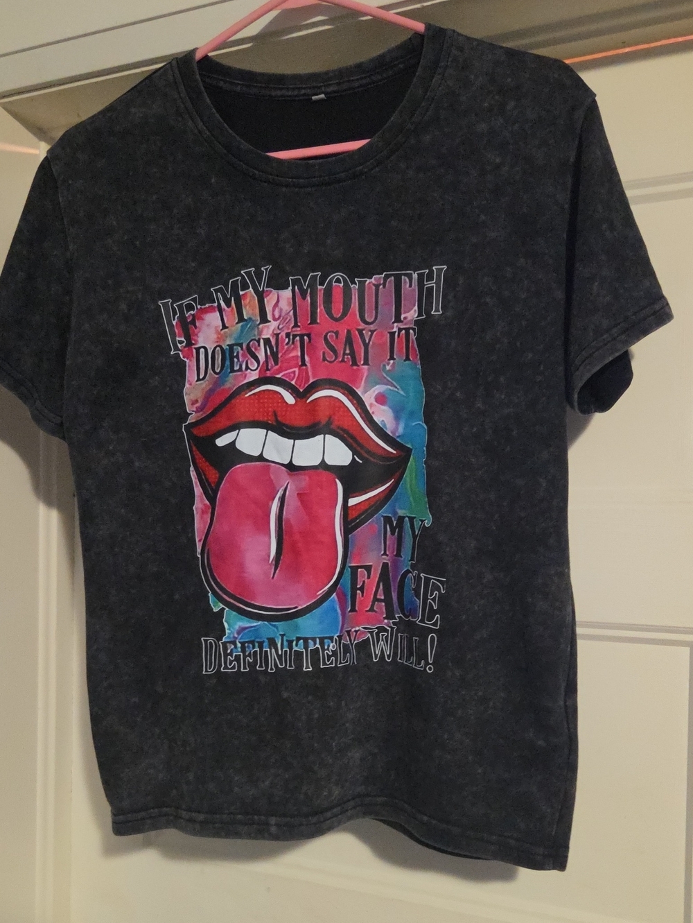 Womens Graphic Tee with Pink Tongue Design - Unbranded